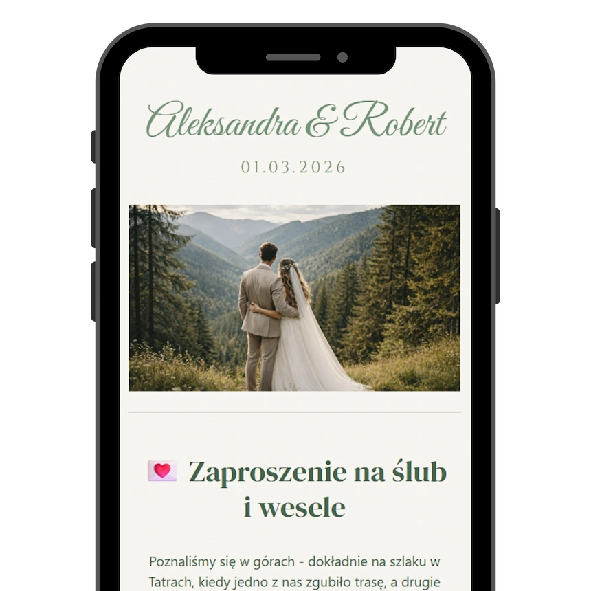 Cyfrowe zaproszenie na wesele wyświetlone w telefonie