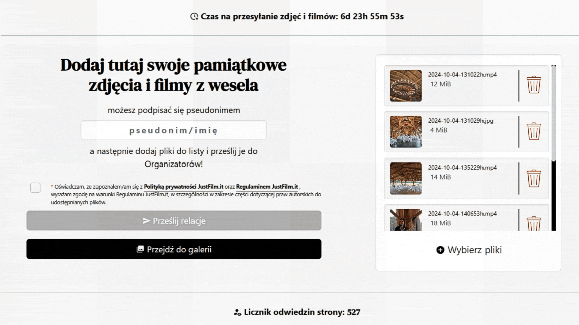 Galeria live połączona ze stroną weselną