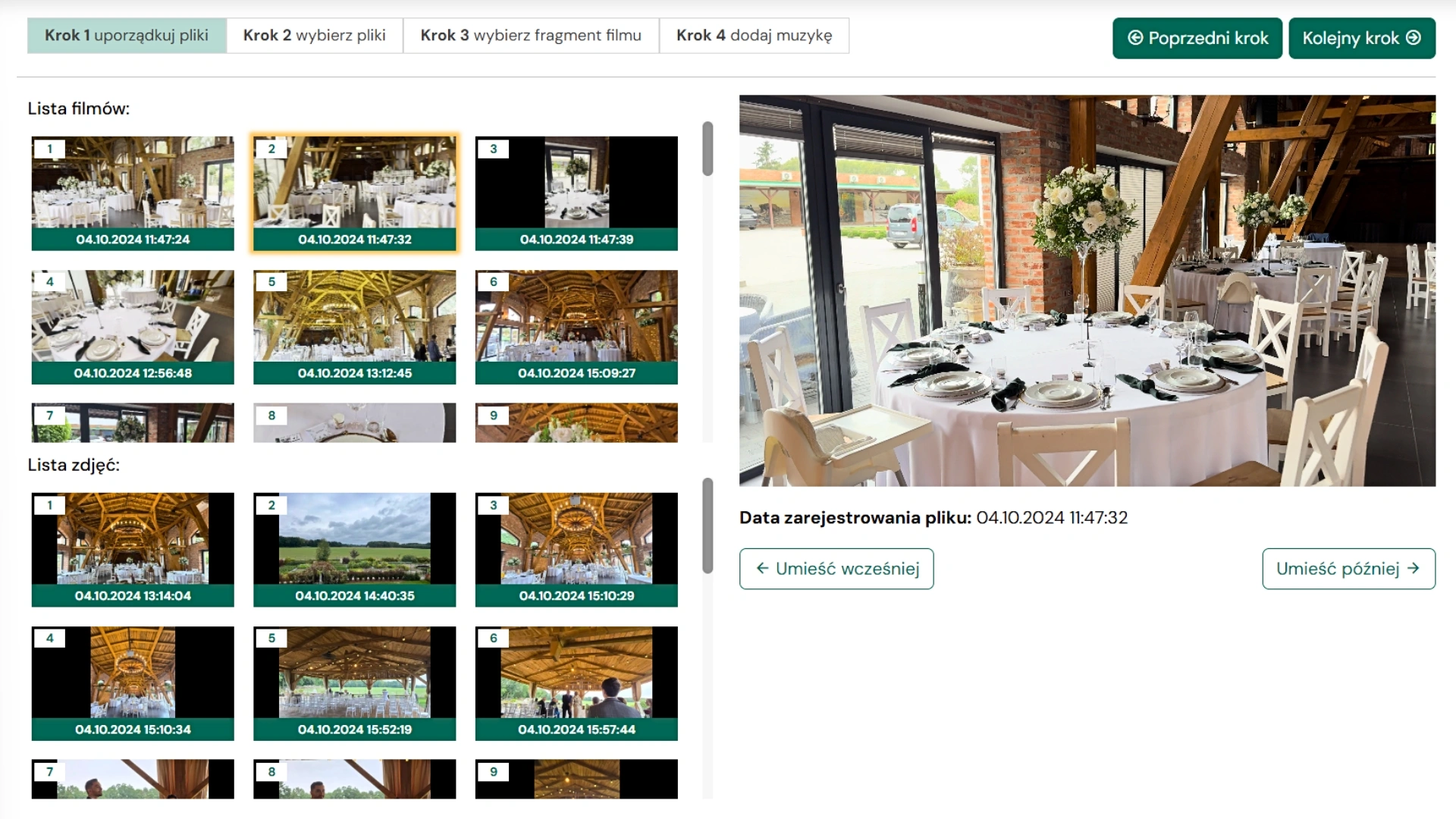 Edytor filmu weselnego - wybór klipów