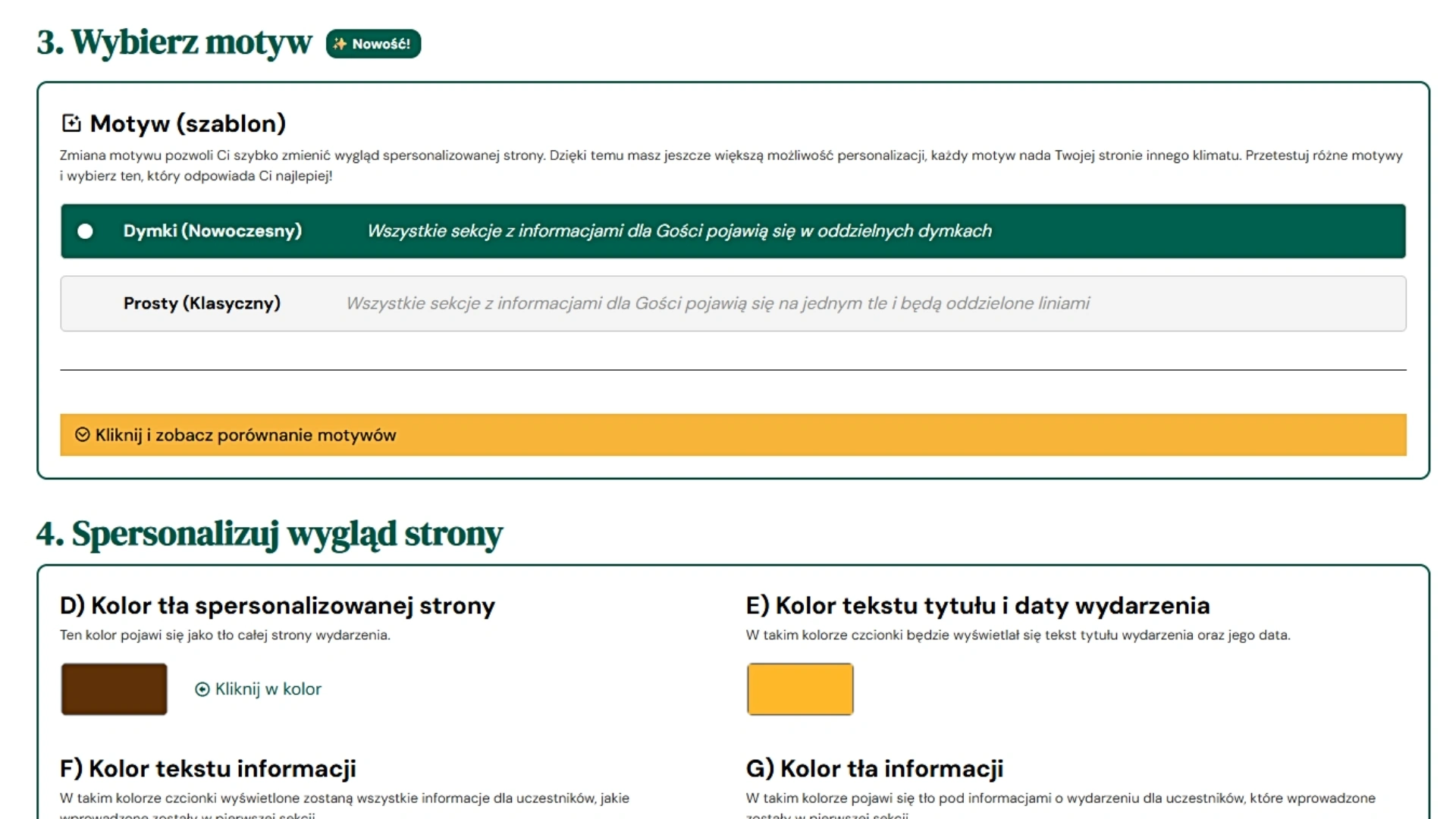 Przykładowa strona weselna - sekcja z informacjami dla Gości