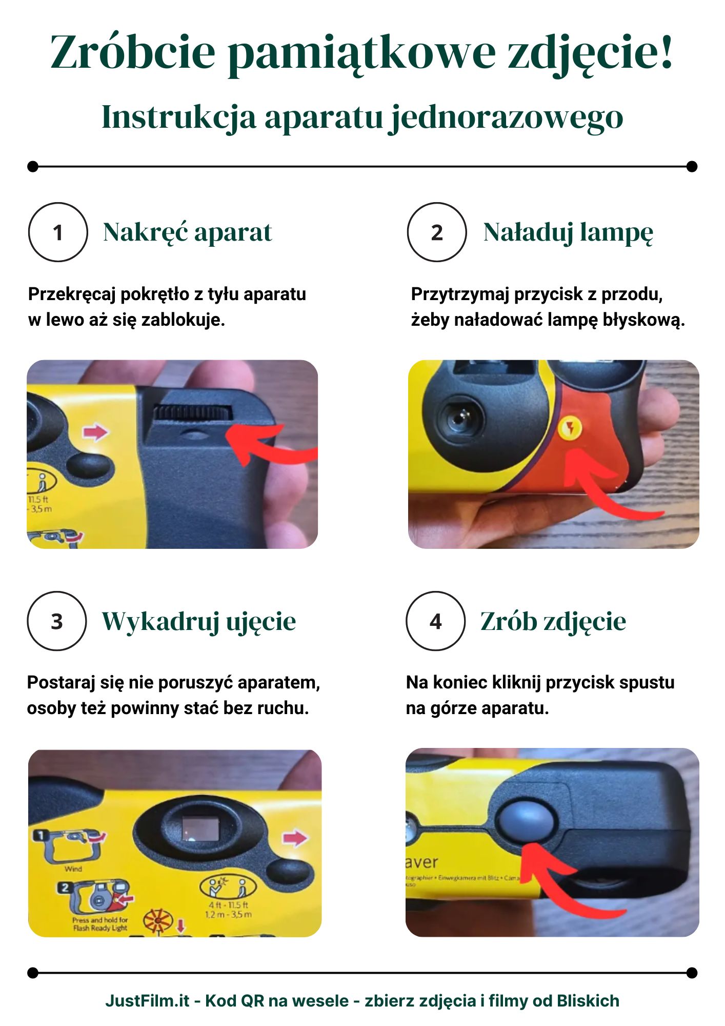 Disposable camera instruction sheet for wedding guests