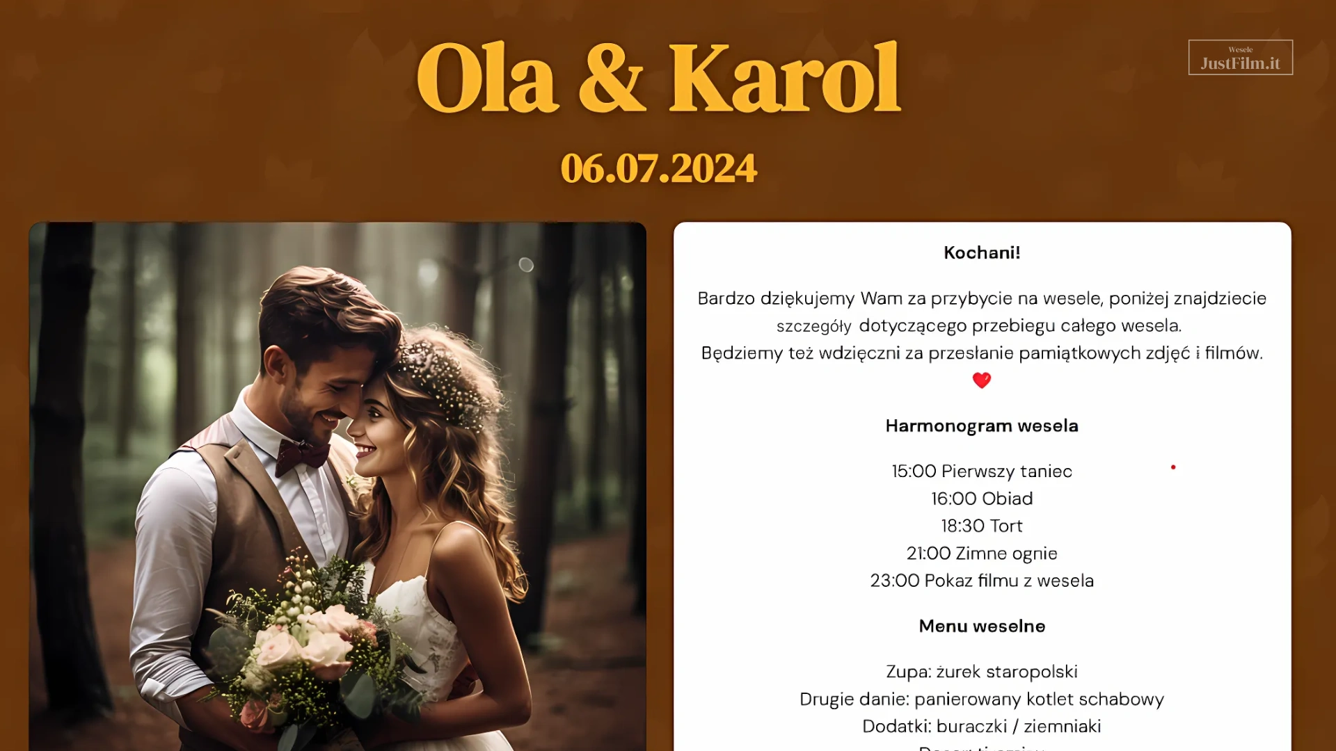 Online wedding website