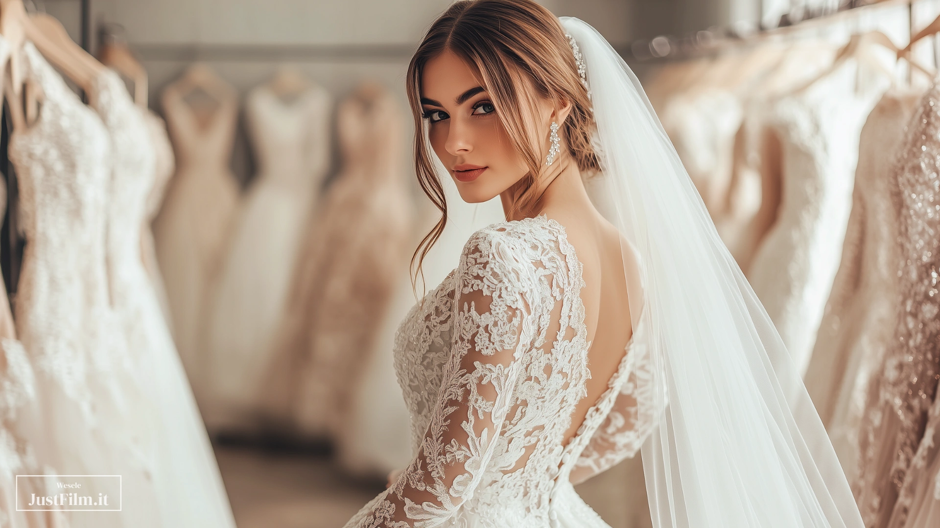 Trying on wedding dresses