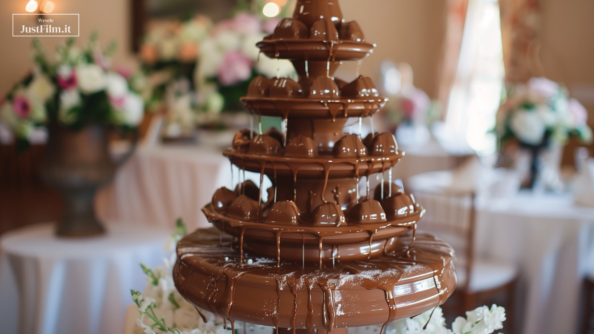 Chocolate fountain at a wedding