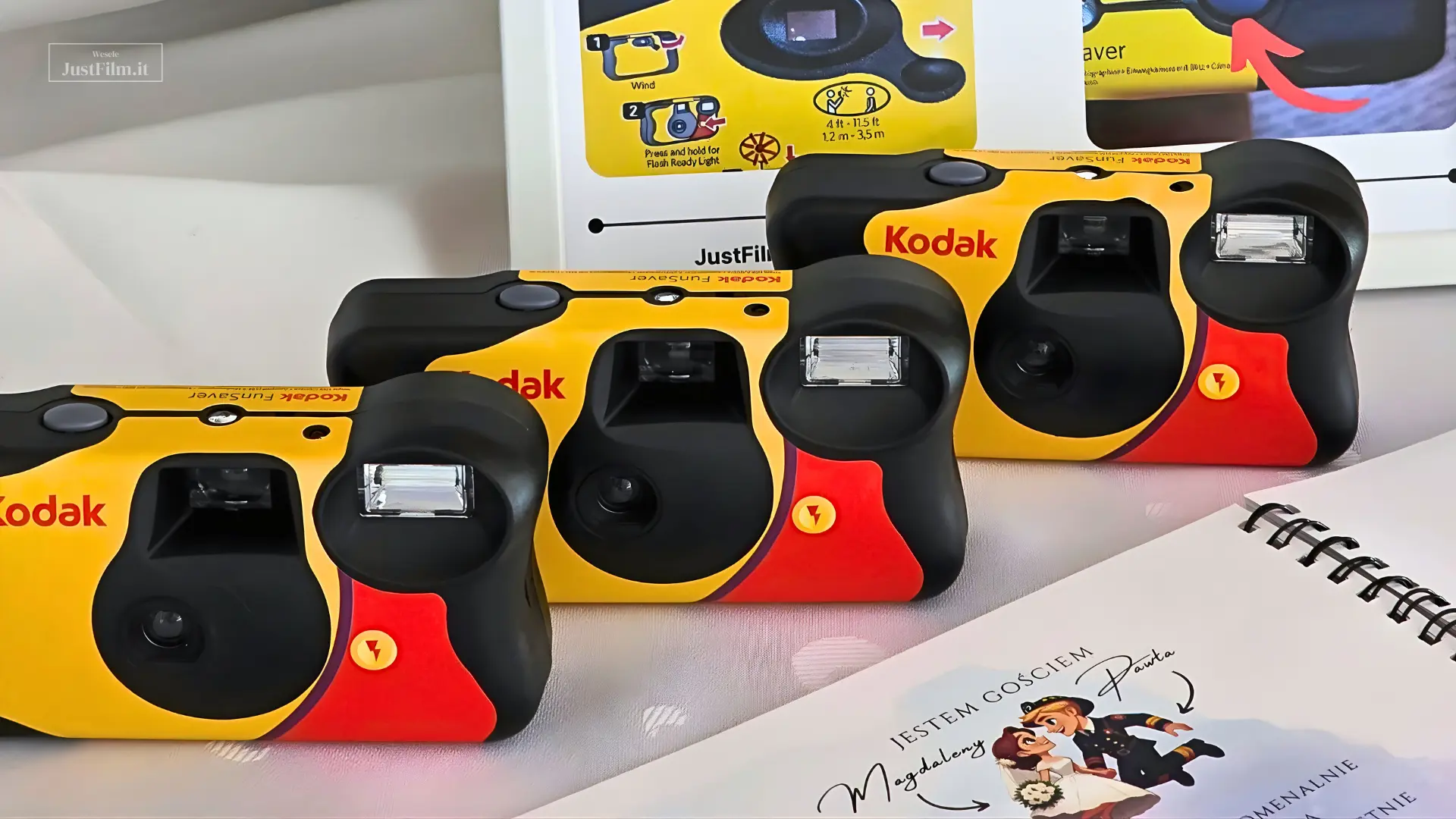 Disposable camera as part of a wedding guest book