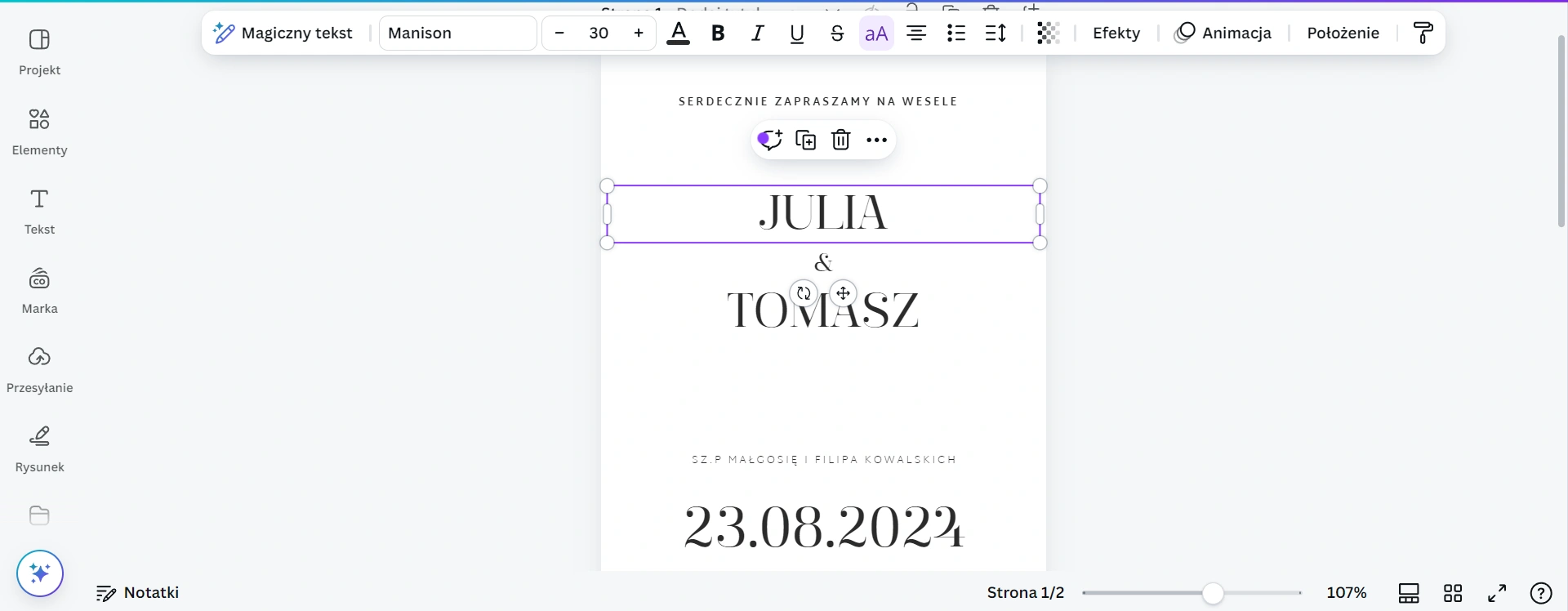 Wedding invitations in Canva
