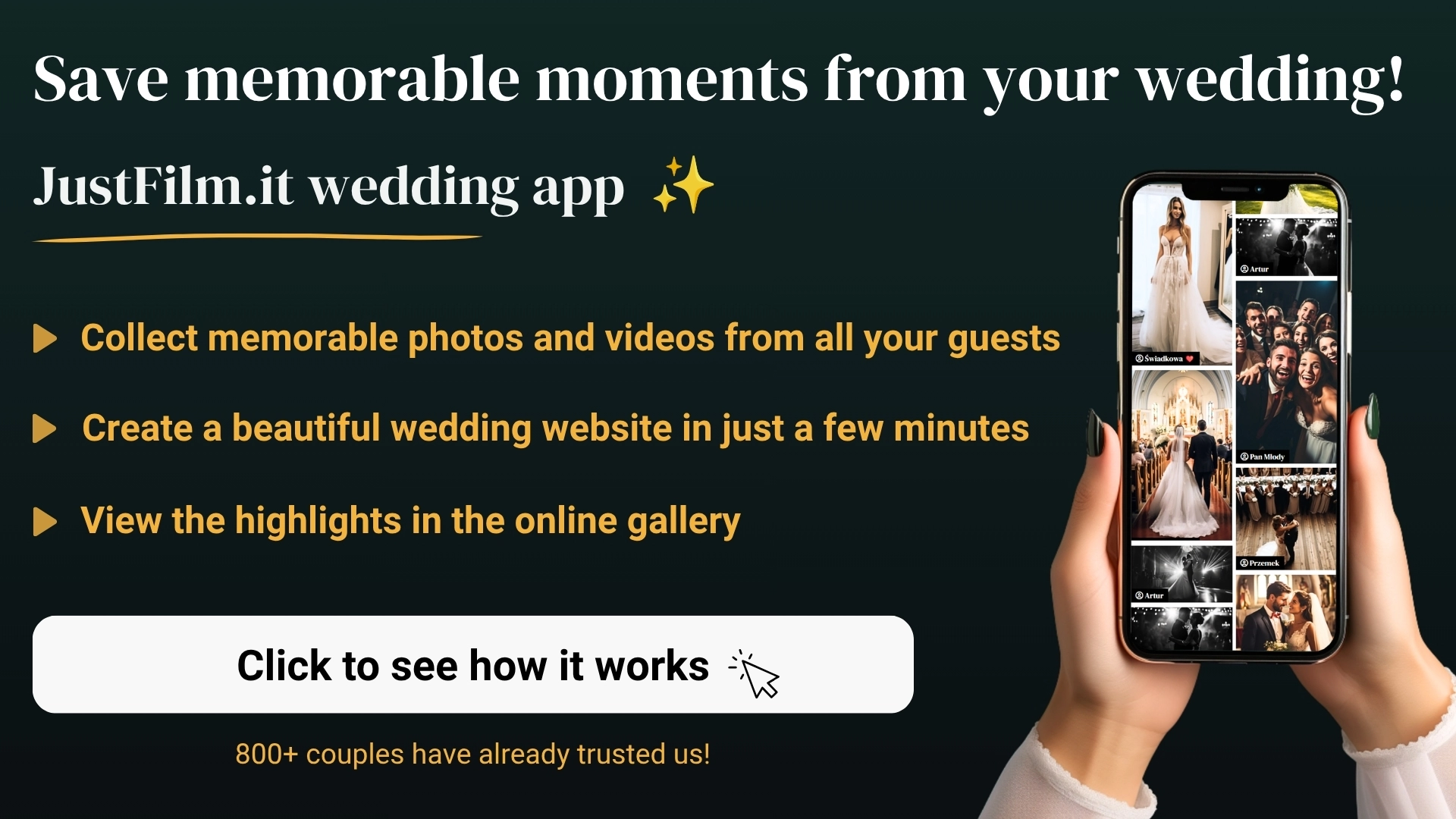 JustFilm.it wedding app information banner
