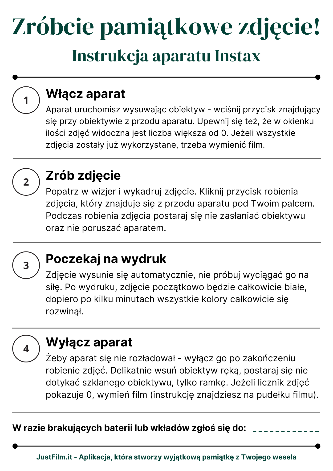 Instrukcja obsługi aparatu instax dla Gości weselnych