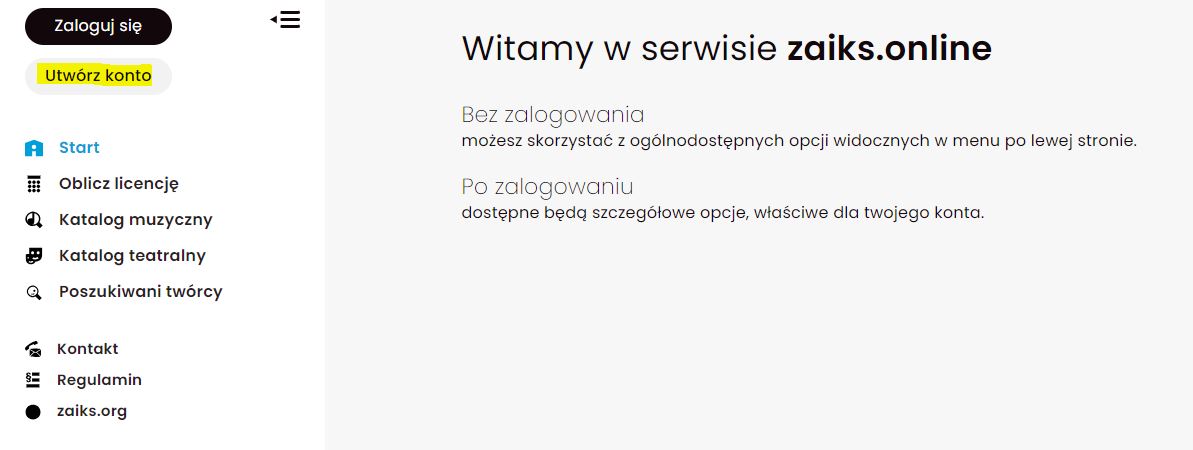 Opłacanie ZAIKS poprzez stronę KROK 1