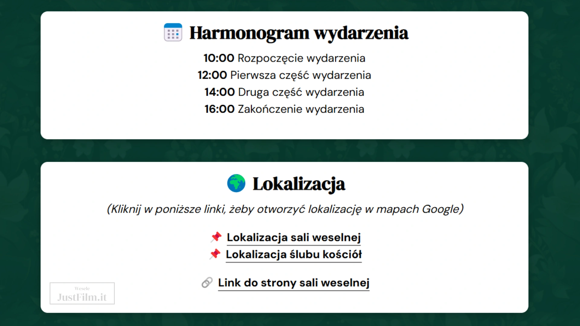 Spersonalizowana strona weselna