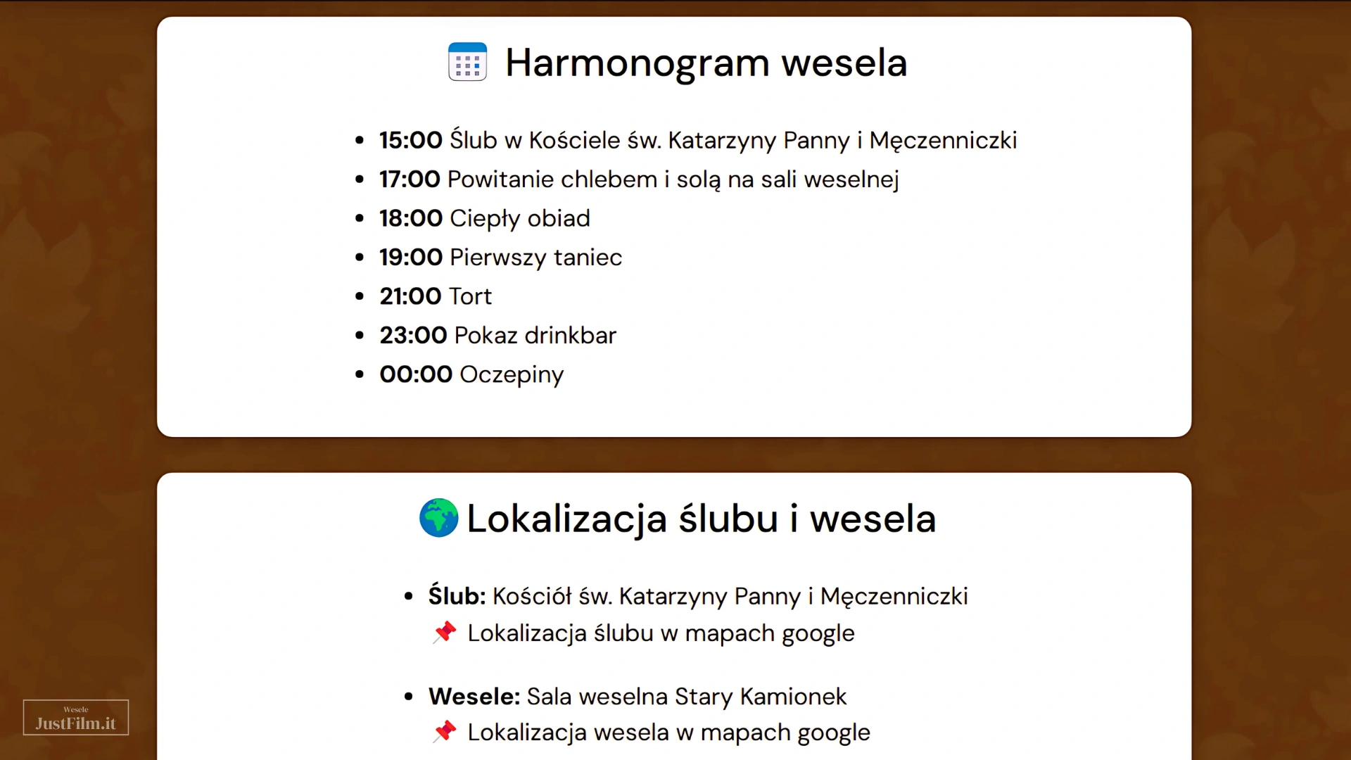 Strona z informacjami o weselu